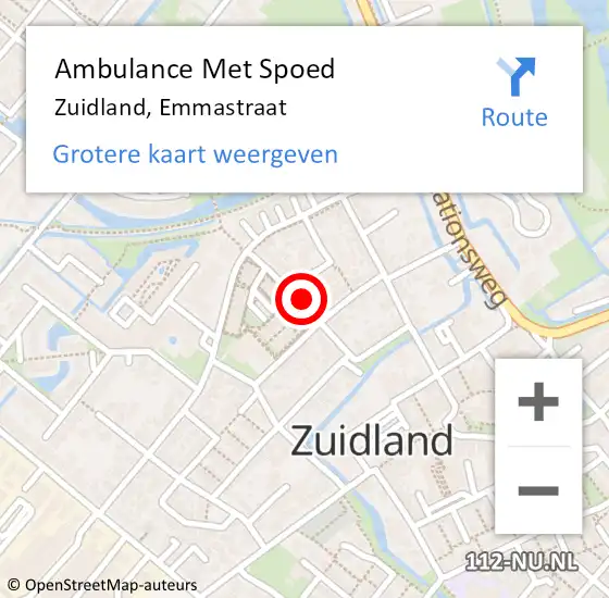 Locatie op kaart van de 112 melding: Ambulance Met Spoed Naar Zuidland, Emmastraat op 16 augustus 2023 04:18