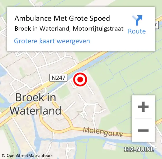 Locatie op kaart van de 112 melding: Ambulance Met Grote Spoed Naar Broek in Waterland, Motorrijtuigstraat op 16 augustus 2023 05:08