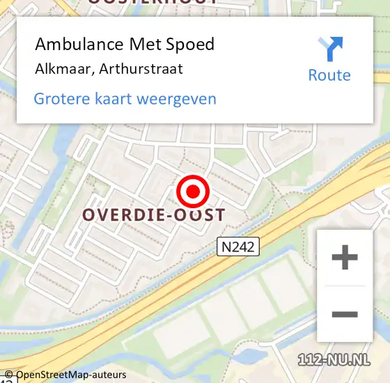 Locatie op kaart van de 112 melding: Ambulance Met Spoed Naar Alkmaar, Arthurstraat op 16 augustus 2023 05:18