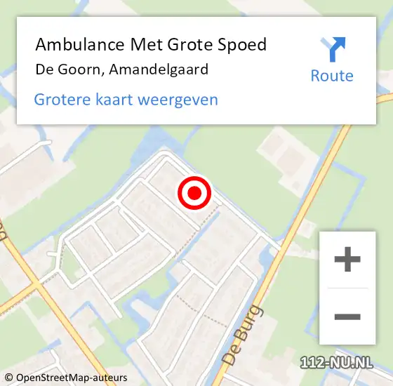 Locatie op kaart van de 112 melding: Ambulance Met Grote Spoed Naar De Goorn, Amandelgaard op 16 augustus 2023 06:19