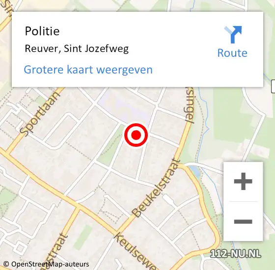 Locatie op kaart van de 112 melding: Politie Reuver, Sint Jozefweg op 16 augustus 2023 06:56