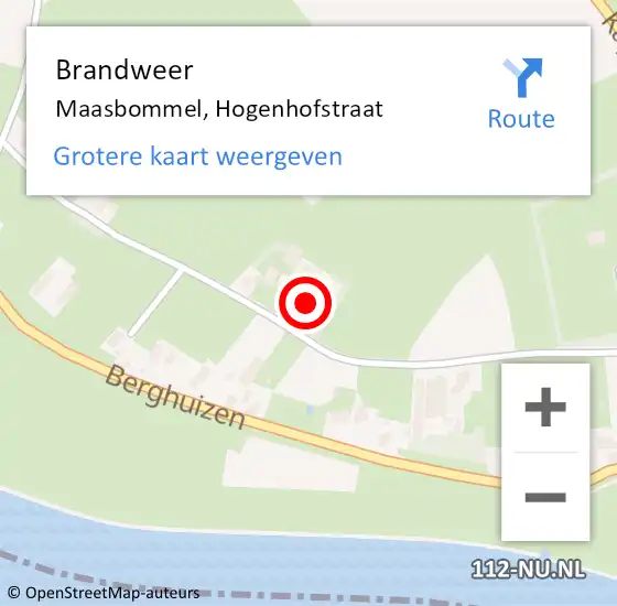 Locatie op kaart van de 112 melding: Brandweer Maasbommel, Hogenhofstraat op 16 augustus 2023 07:36
