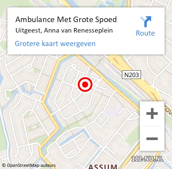 Locatie op kaart van de 112 melding: Ambulance Met Grote Spoed Naar Uitgeest, Anna van Renesseplein op 16 augustus 2023 08:12