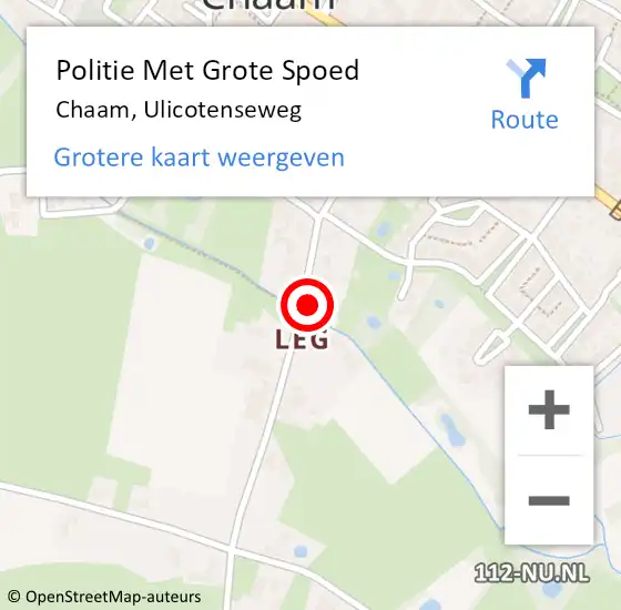 Locatie op kaart van de 112 melding: Politie Met Grote Spoed Naar Chaam, Ulicotenseweg op 16 augustus 2023 09:35