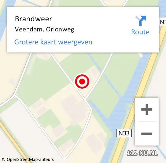 Locatie op kaart van de 112 melding: Brandweer Veendam, Orionweg op 16 augustus 2023 09:55