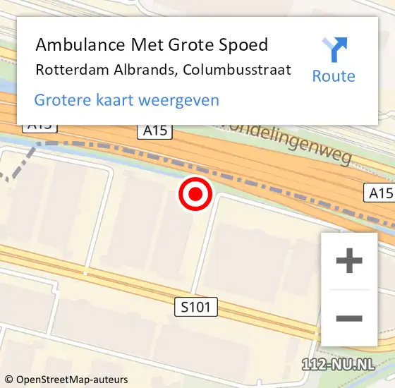 Locatie op kaart van de 112 melding: Ambulance Met Grote Spoed Naar Rotterdam Albrands, Columbusstraat op 16 augustus 2023 10:00