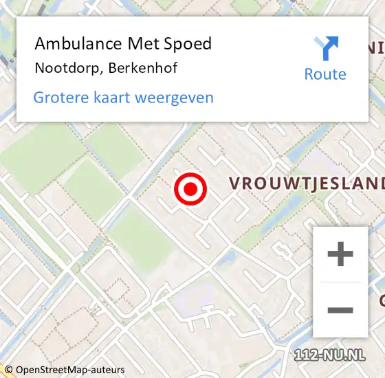 Locatie op kaart van de 112 melding: Ambulance Met Spoed Naar Nootdorp, Berkenhof op 16 augustus 2023 10:15