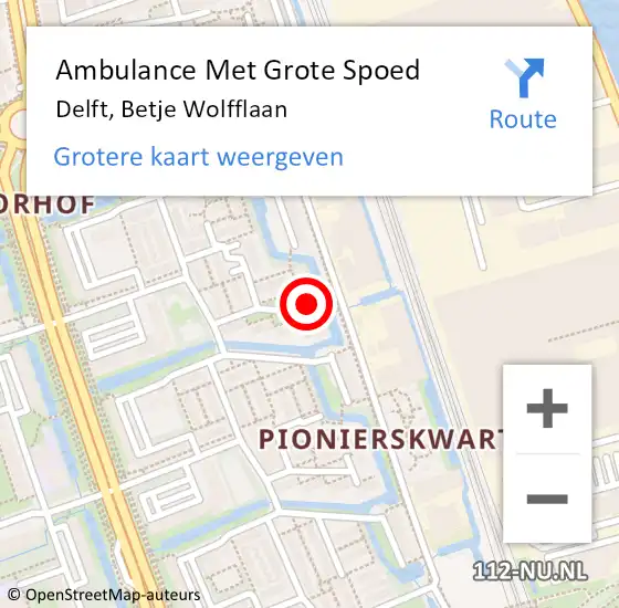 Locatie op kaart van de 112 melding: Ambulance Met Grote Spoed Naar Delft, Betje Wolfflaan op 16 augustus 2023 11:27