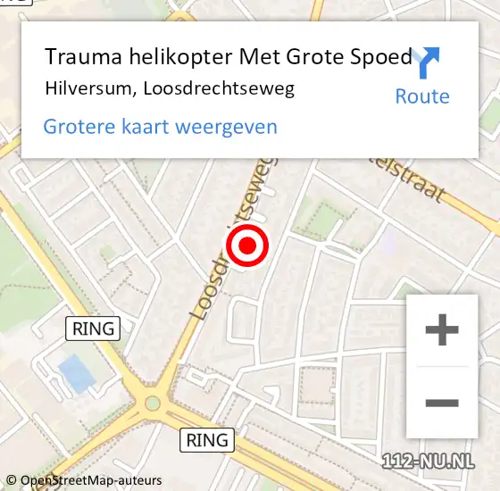 Locatie op kaart van de 112 melding: Trauma helikopter Met Grote Spoed Naar Hilversum, Loosdrechtseweg op 16 augustus 2023 11:33
