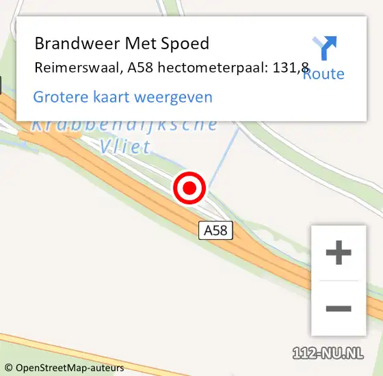 Locatie op kaart van de 112 melding: Brandweer Met Spoed Naar Reimerswaal, A58 hectometerpaal: 131,8 op 16 augustus 2023 12:04