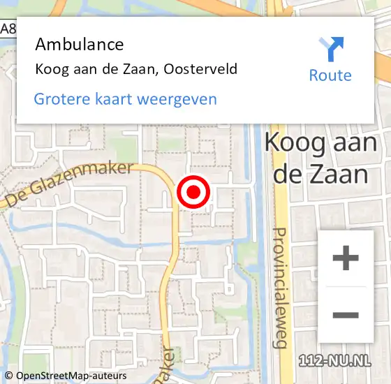 Locatie op kaart van de 112 melding: Ambulance Koog aan de Zaan, Oosterveld op 16 augustus 2023 12:06