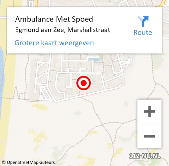 Locatie op kaart van de 112 melding: Ambulance Met Spoed Naar Egmond aan Zee, Marshallstraat op 4 september 2014 22:37