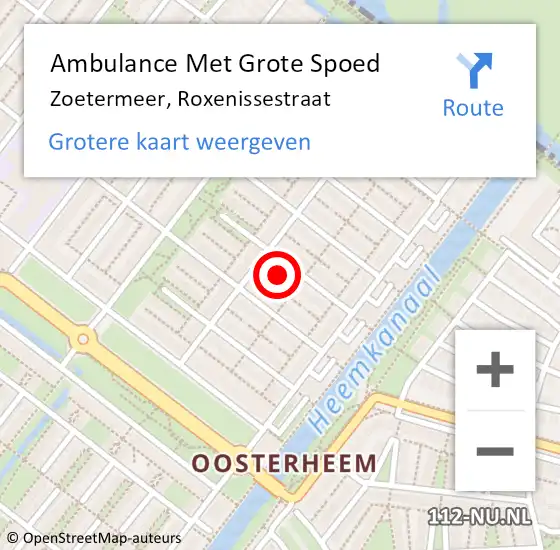 Locatie op kaart van de 112 melding: Ambulance Met Grote Spoed Naar Zoetermeer, Roxenissestraat op 16 augustus 2023 12:30