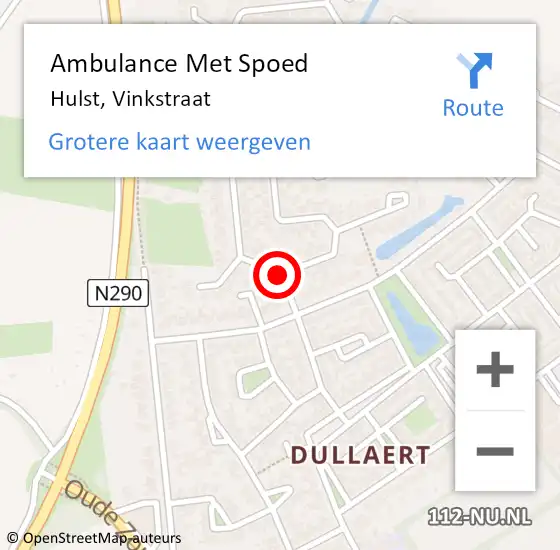Locatie op kaart van de 112 melding: Ambulance Met Spoed Naar Hulst, Vinkstraat op 4 september 2014 22:40