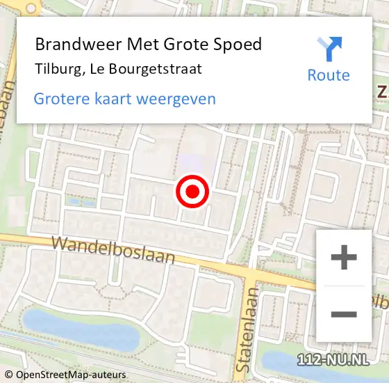 Locatie op kaart van de 112 melding: Brandweer Met Grote Spoed Naar Tilburg, Le Bourgetstraat op 16 augustus 2023 12:56