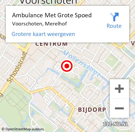 Locatie op kaart van de 112 melding: Ambulance Met Grote Spoed Naar Voorschoten, Merelhof op 16 augustus 2023 13:18