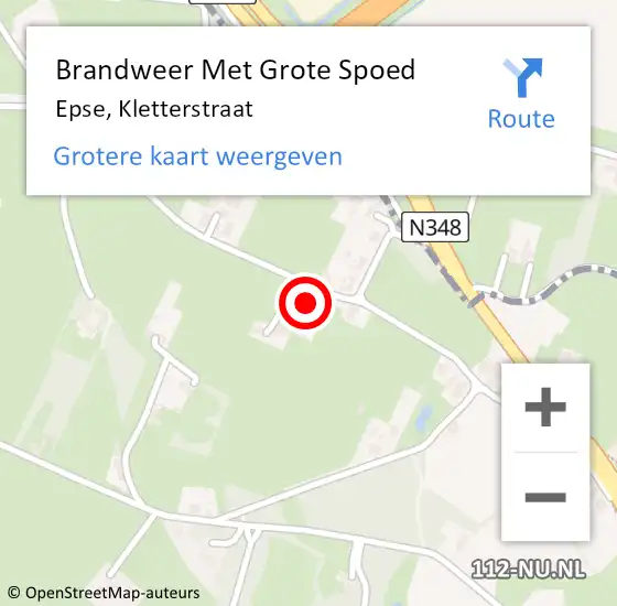 Locatie op kaart van de 112 melding: Brandweer Met Grote Spoed Naar Epse, Kletterstraat op 16 augustus 2023 13:26