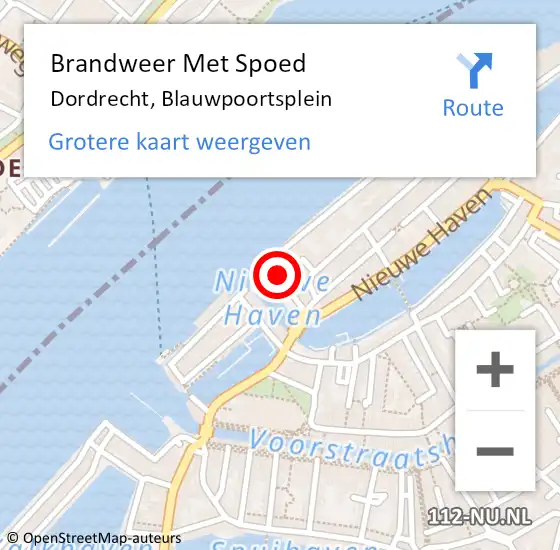 Locatie op kaart van de 112 melding: Brandweer Met Spoed Naar Dordrecht, Blauwpoortsplein op 16 augustus 2023 13:47