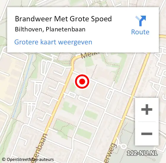 Locatie op kaart van de 112 melding: Brandweer Met Grote Spoed Naar Bilthoven, Planetenbaan op 16 augustus 2023 13:51