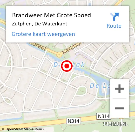 Locatie op kaart van de 112 melding: Brandweer Met Grote Spoed Naar Zutphen, De Waterkant op 16 augustus 2023 13:53