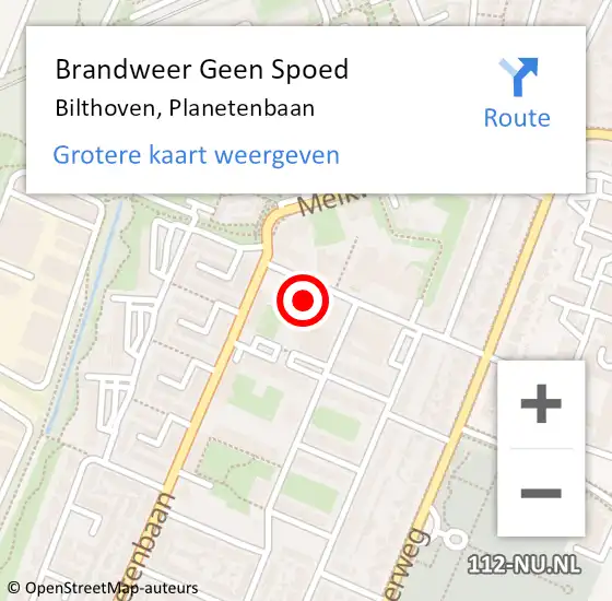 Locatie op kaart van de 112 melding: Brandweer Geen Spoed Naar Bilthoven, Planetenbaan op 16 augustus 2023 13:58