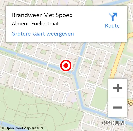 Locatie op kaart van de 112 melding: Brandweer Met Spoed Naar Almere, Foeliestraat op 16 augustus 2023 14:12