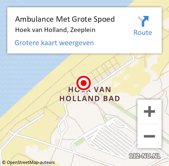 Locatie op kaart van de 112 melding: Ambulance Met Grote Spoed Naar Hoek van Holland, Zeeplein op 16 augustus 2023 14:59