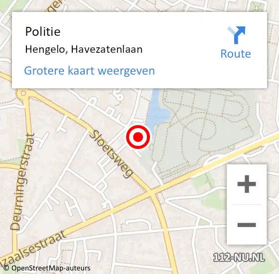 Locatie op kaart van de 112 melding: Politie Hengelo, Havezatenlaan op 16 augustus 2023 15:08