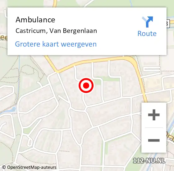 Locatie op kaart van de 112 melding: Ambulance Castricum, Van Bergenlaan op 16 augustus 2023 15:30