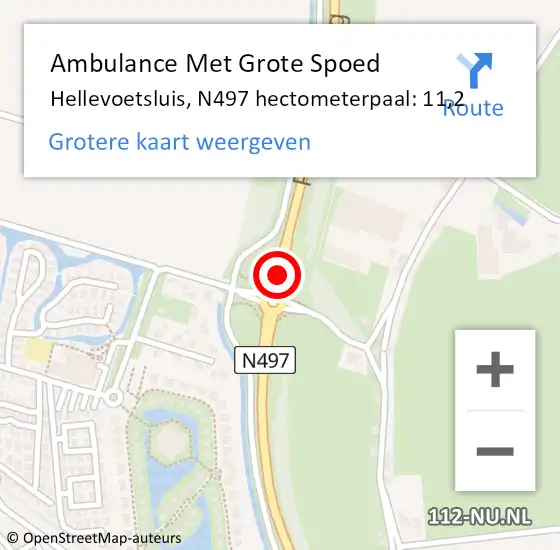 Locatie op kaart van de 112 melding: Ambulance Met Grote Spoed Naar Hellevoetsluis, N497 hectometerpaal: 11,2 op 16 augustus 2023 15:30