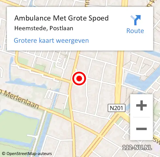 Locatie op kaart van de 112 melding: Ambulance Met Grote Spoed Naar Heemstede, Postlaan op 16 augustus 2023 15:33