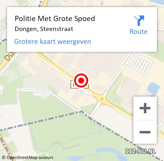 Locatie op kaart van de 112 melding: Politie Met Grote Spoed Naar Dongen, Steenstraat op 16 augustus 2023 15:38