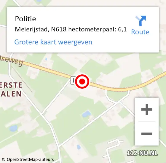 Locatie op kaart van de 112 melding: Politie Meierijstad, N618 hectometerpaal: 6,1 op 16 augustus 2023 15:42