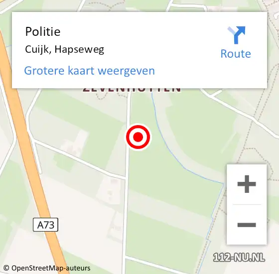 Locatie op kaart van de 112 melding: Politie Cuijk, Hapseweg op 16 augustus 2023 15:47