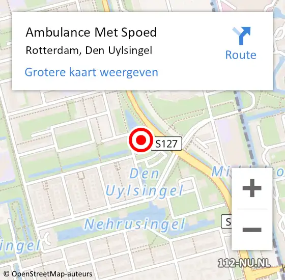 Locatie op kaart van de 112 melding: Ambulance Met Spoed Naar Rotterdam, Den Uylsingel op 16 augustus 2023 15:47