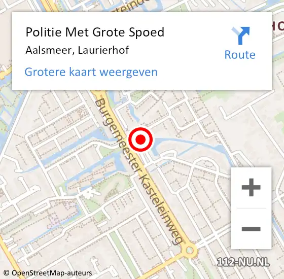 Locatie op kaart van de 112 melding: Politie Met Grote Spoed Naar Aalsmeer, Laurierhof op 16 augustus 2023 16:44