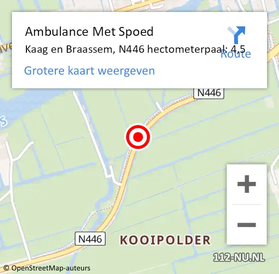 Locatie op kaart van de 112 melding: Ambulance Met Spoed Naar Kaag en Braassem, N446 hectometerpaal: 4,5 op 16 augustus 2023 16:47