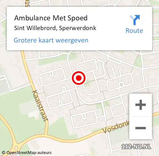 Locatie op kaart van de 112 melding: Ambulance Met Spoed Naar Sint Willebrord, Sperwerdonk op 4 september 2014 23:31