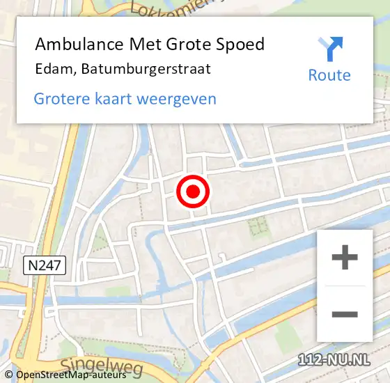 Locatie op kaart van de 112 melding: Ambulance Met Grote Spoed Naar Edam, Batumburgerstraat op 4 september 2014 23:50