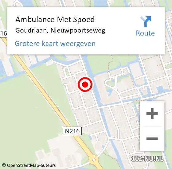 Locatie op kaart van de 112 melding: Ambulance Met Spoed Naar Goudriaan, Nieuwpoortseweg op 16 augustus 2023 18:04