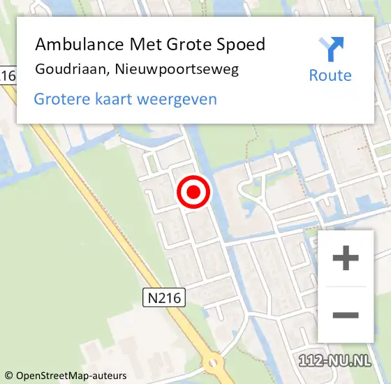 Locatie op kaart van de 112 melding: Ambulance Met Grote Spoed Naar Goudriaan, Nieuwpoortseweg op 16 augustus 2023 18:06