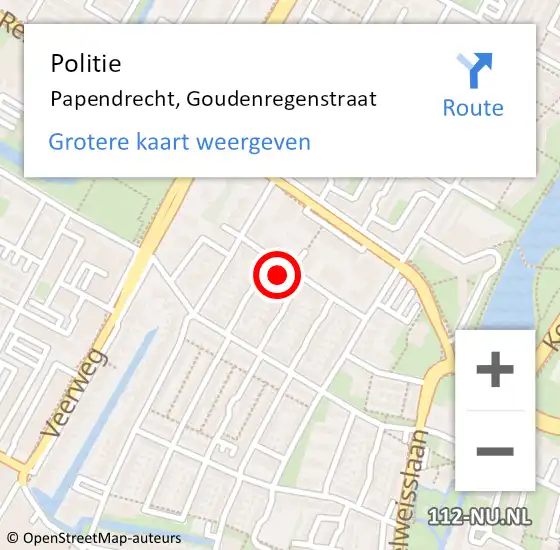 Locatie op kaart van de 112 melding: Politie Papendrecht, Goudenregenstraat op 16 augustus 2023 18:18