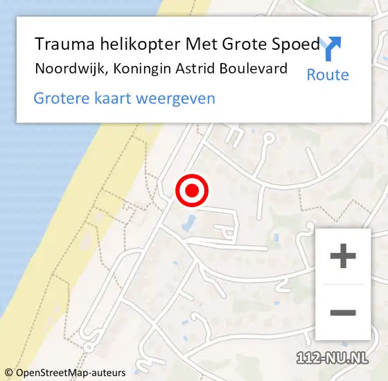 Locatie op kaart van de 112 melding: Trauma helikopter Met Grote Spoed Naar Noordwijk, Koningin Astrid Boulevard op 16 augustus 2023 18:27