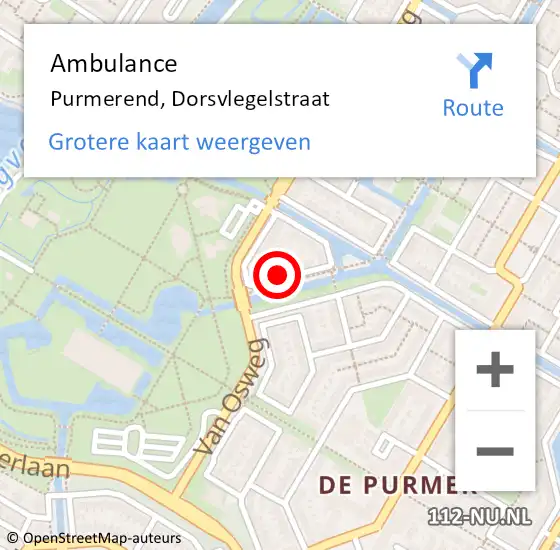 Locatie op kaart van de 112 melding: Ambulance Purmerend, Dorsvlegelstraat op 16 augustus 2023 19:08