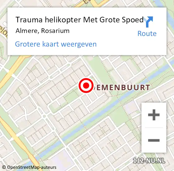 Locatie op kaart van de 112 melding: Trauma helikopter Met Grote Spoed Naar Almere, Rosarium op 16 augustus 2023 20:14