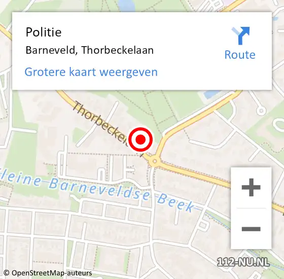 Locatie op kaart van de 112 melding: Politie Barneveld, Thorbeckelaan op 16 augustus 2023 20:35