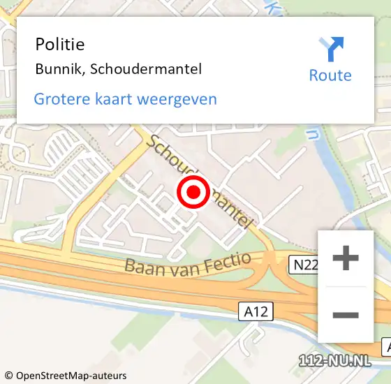 Locatie op kaart van de 112 melding: Politie Bunnik, Schoudermantel op 16 augustus 2023 20:38