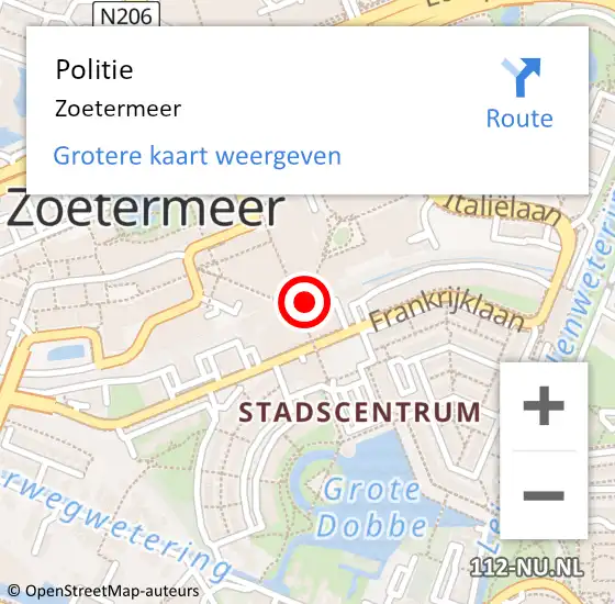 Locatie op kaart van de 112 melding: Politie Zoetermeer op 16 augustus 2023 20:54