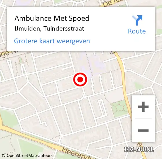 Locatie op kaart van de 112 melding: Ambulance Met Spoed Naar IJmuiden, Tuindersstraat op 16 augustus 2023 21:04
