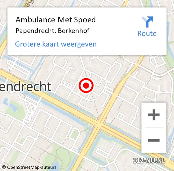 Locatie op kaart van de 112 melding: Ambulance Met Spoed Naar Papendrecht, Berkenhof op 16 augustus 2023 21:18